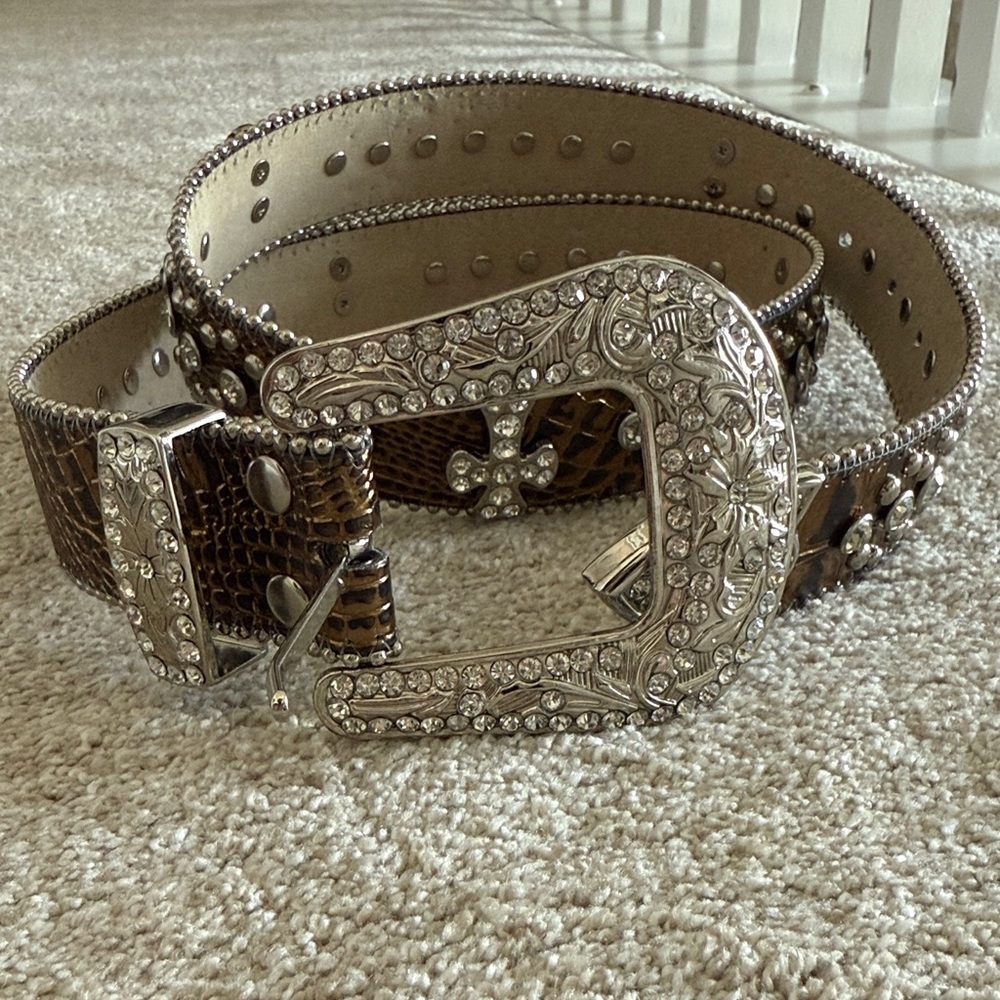 Brown and Silver Embellished Belt